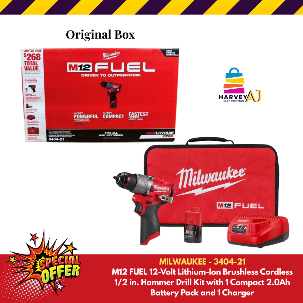 Milwaukee Tool M12 FUEL 1/2 Hammer Drill/Driver Kit- Battery 2.0, Charge & Case