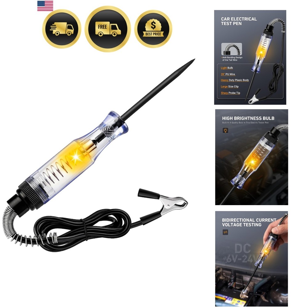 Light Automotive, Circuit Tester 6V-12V-24V DC Car Electrical Pen with Allig…