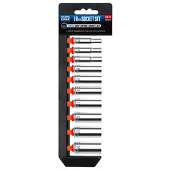 10PCS 1/4” Drive Deep Metric (5mm-14mm) Socket Set, 6-Point, Cr-V Steel