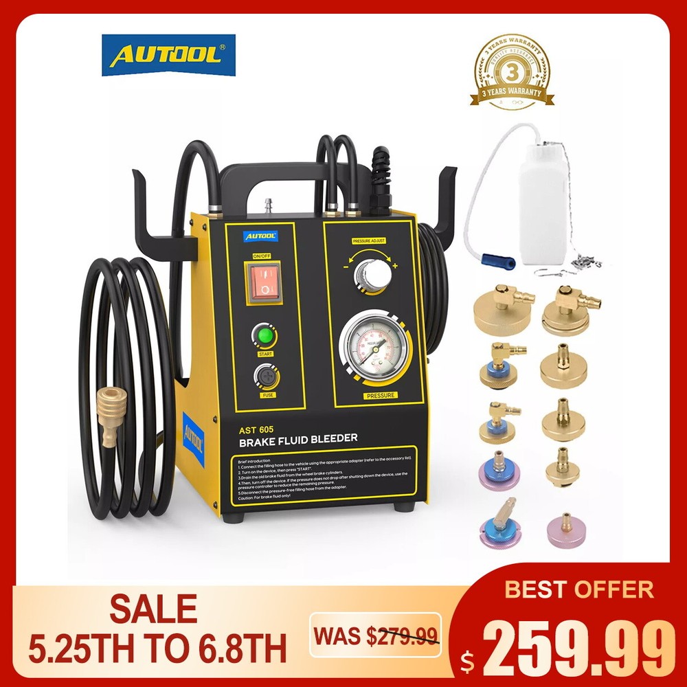 Electric Brake Fluid Bleeder Machine Bleeding Vacuum Pressure w/ 10 pcs Adapter