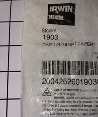 Irwin Hanson 1903 Tap 1/4 -18 NPT Taper