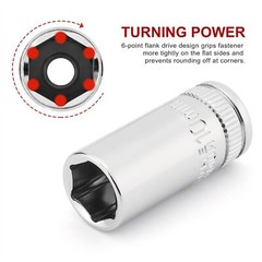 13PCS 1/4″Drive Mid-Length Socket Set, 6-Point Mirror Chrome Metric 4mm to 15mm
