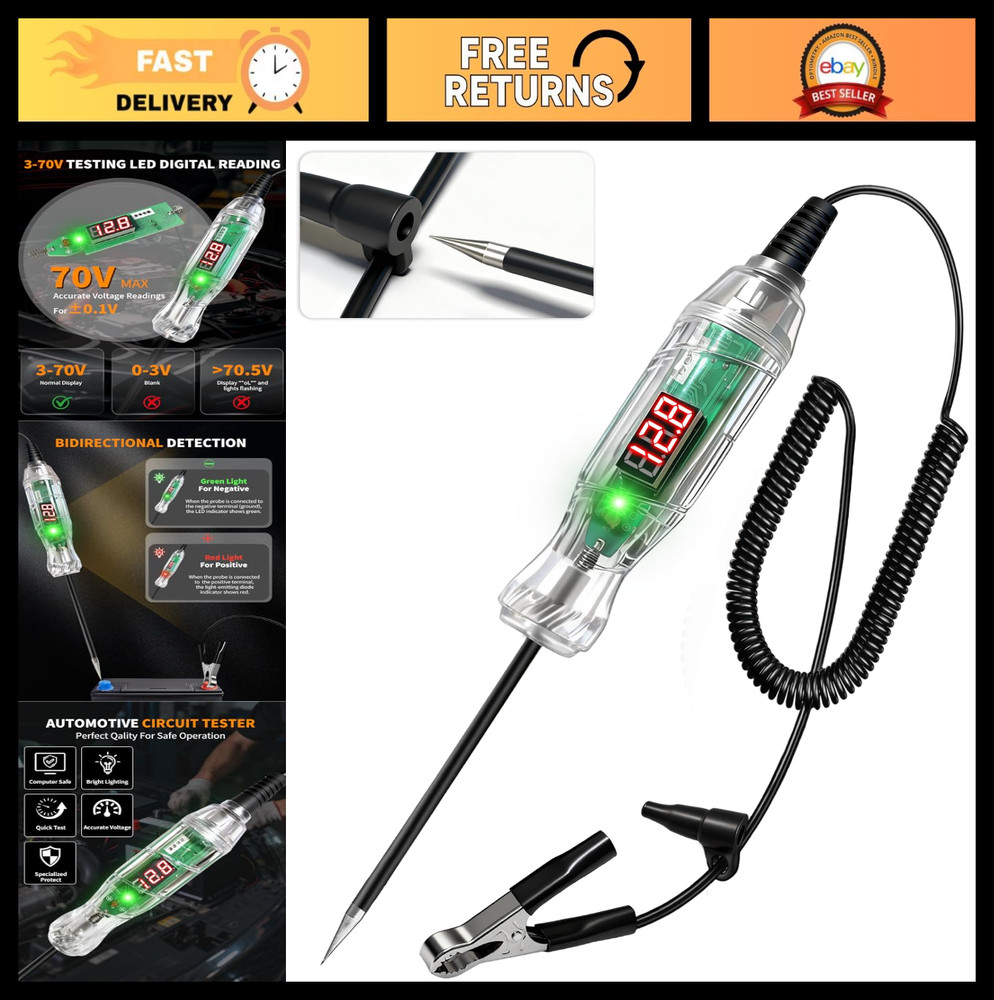 Digital LED Voltage Tester 3-70V, Auto Circuit Test Light with Dual Polarity Ind