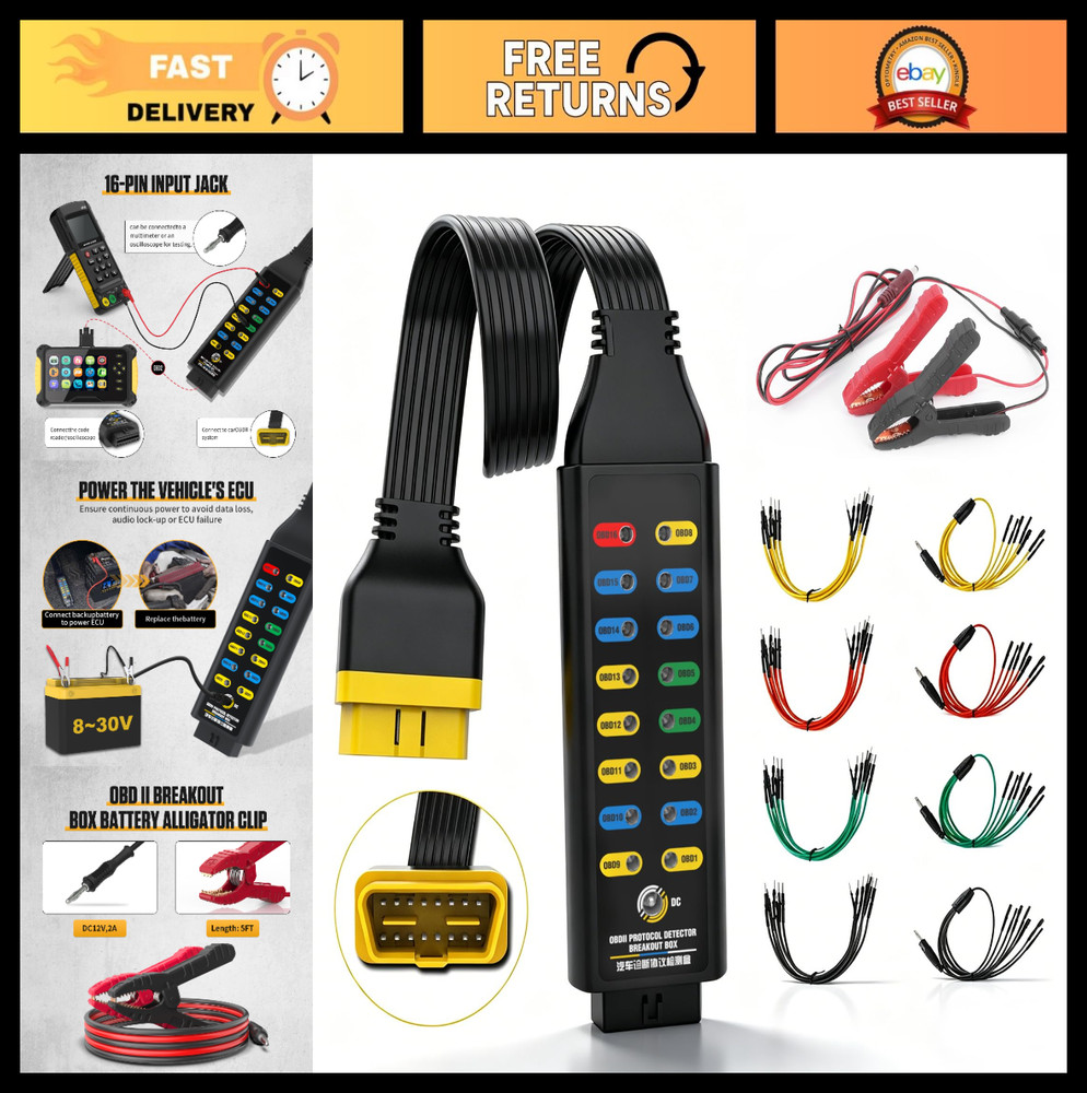 OBD2 Breakout Box – 16-Pin CAN Diagnostic Tool for OBDII Protocol & Power Detect