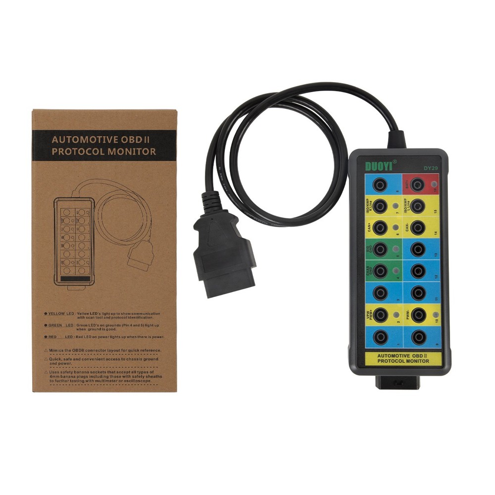DUOYI Auto 16-Pin OBDII Protocol Detector OBD2 Breakout Box Tool W/35inch Cable