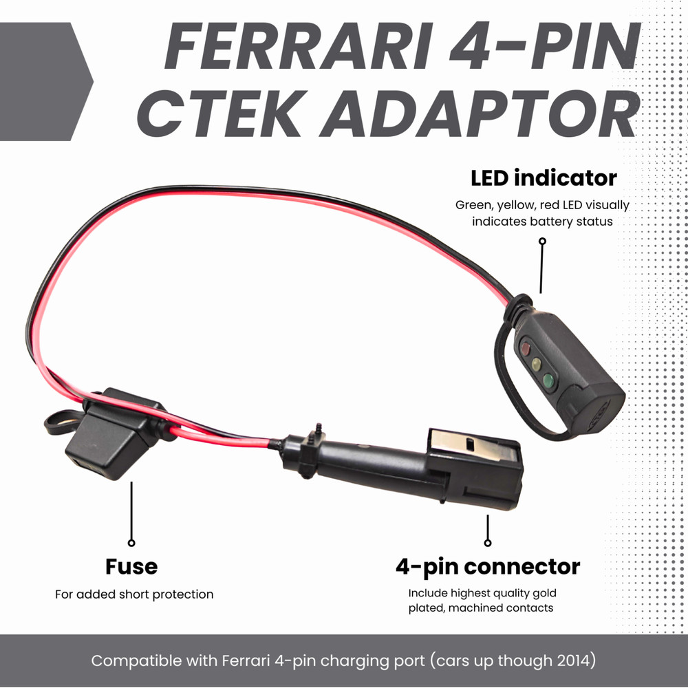 Ferrari 4-pin, CTEK Battery Charger Adapter with LED Indicator