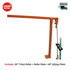 T Post Puller Heavy Duty Fence Post Puller with 47″ Chain & Plate Sign Post Tool
