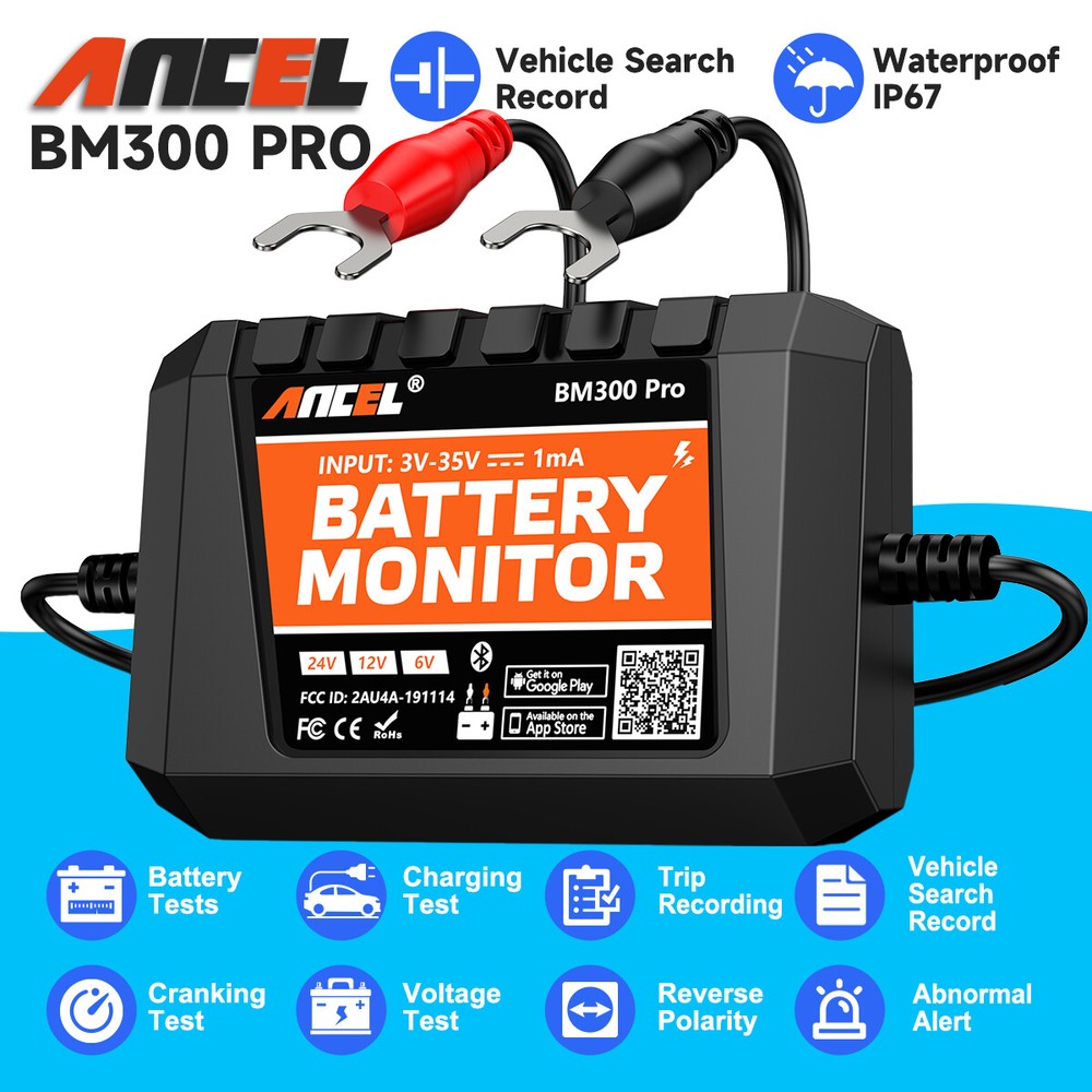 ANCEL BM300 Pro 6V 12V 24V Battery Test Monitor – Bluetooth 5.3 (Upgraded BM300)