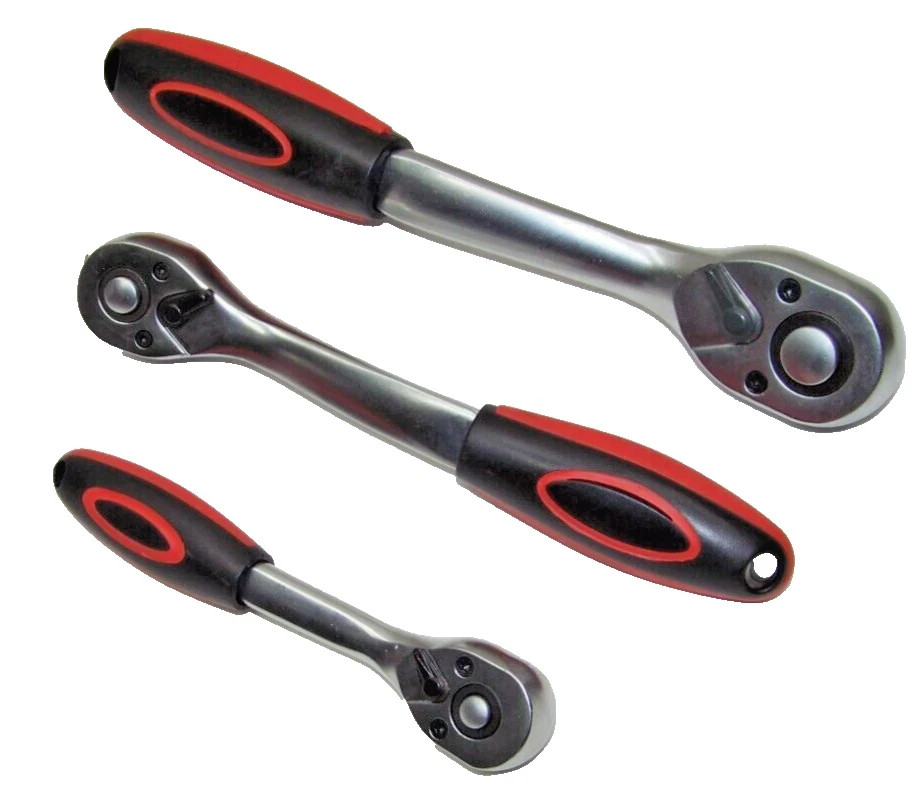 3pc Set 1/2″-3/6″-1/4″ Drive Offset Ratchet Wrench 72 Tooth Gear Quick Release