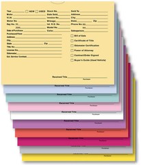PRINTED 9 X 12 VEHICLE DEAL JACKETS CAR DEALER ENVELOPES 100 OR 500 PER PACK